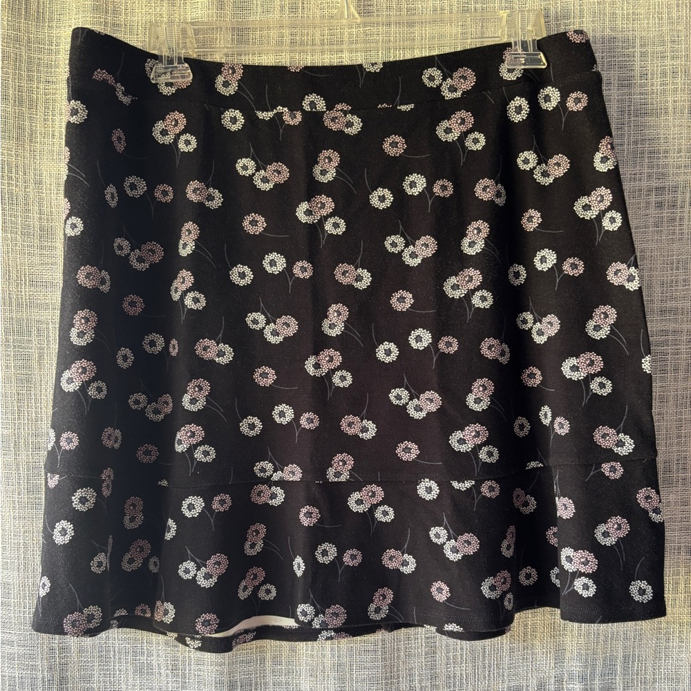 LOFT Black Floral A-Line Skirt